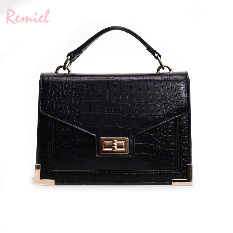 Retro Fashion Female Square bag  Quality PU Leather Women bag Crocodile pattern Tote bag Lock Shoulder Messenger Bags