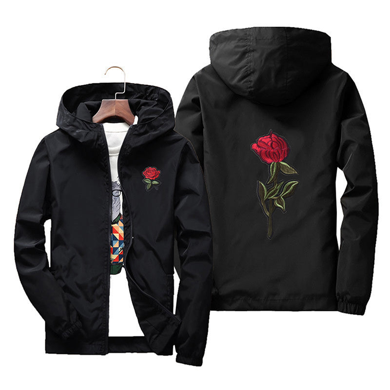 Rose Bomber Men Jacket Hip Hop Slim Fit Flowers Pilot Men Coat Men Hooded Jackets