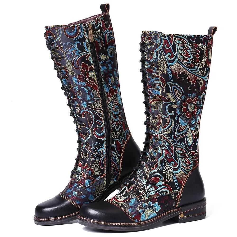 Embroidered Flat Bottom Martin Boots
