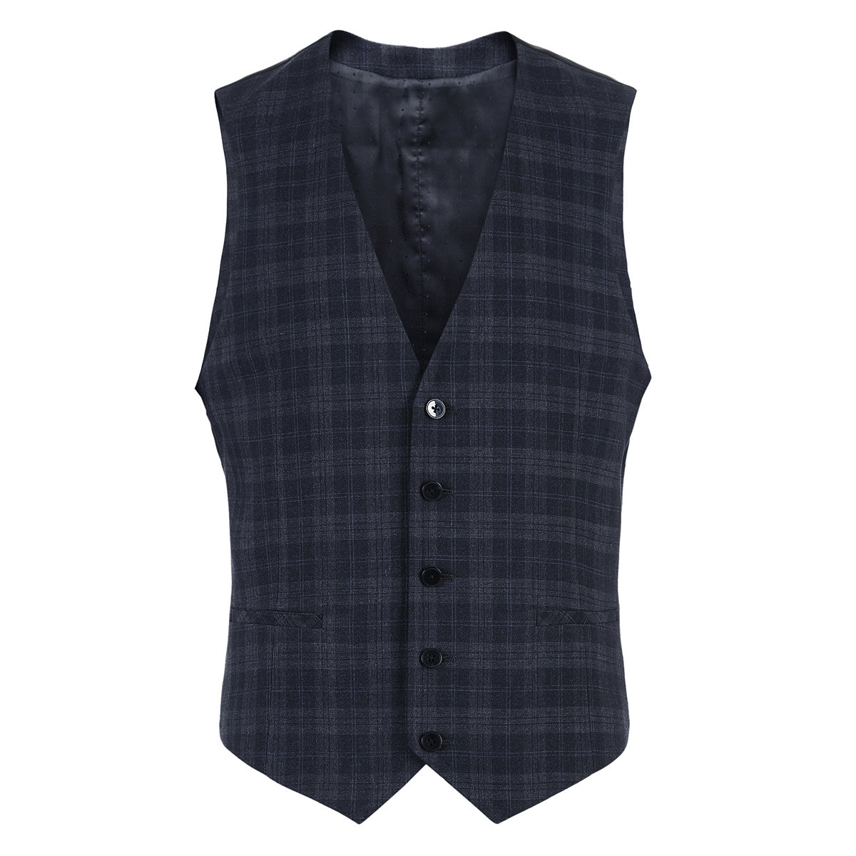 Men's dark check suit vest