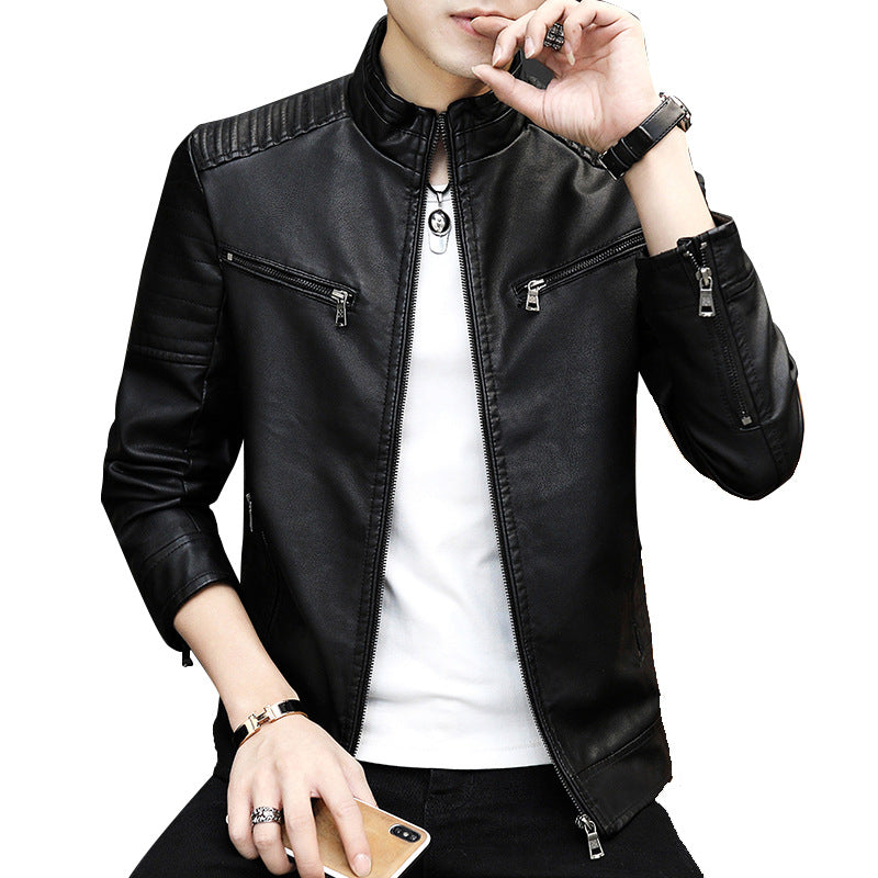 Youth Motorcycle Pu Leather Stand Collar Jacket