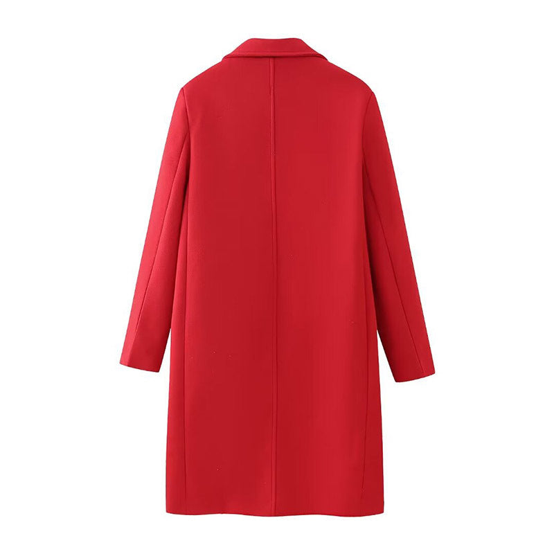 Double Breasted Long Red Overcoat