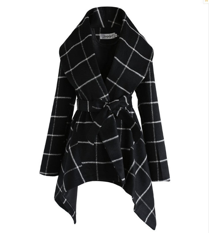 Women's winter irregular plaid coat