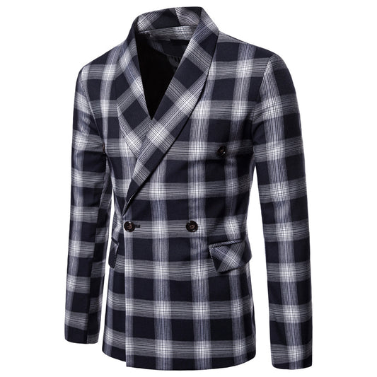 winter new style men's casual plaid suit jacket