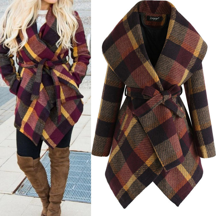 Women's winter irregular plaid coat