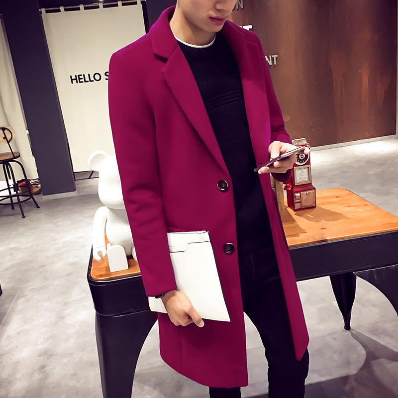 Men's woolen long trench coat