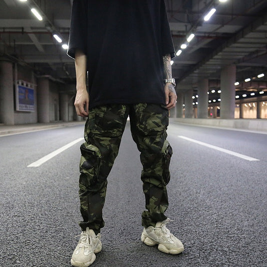 Multi-pocket camouflage straight pants