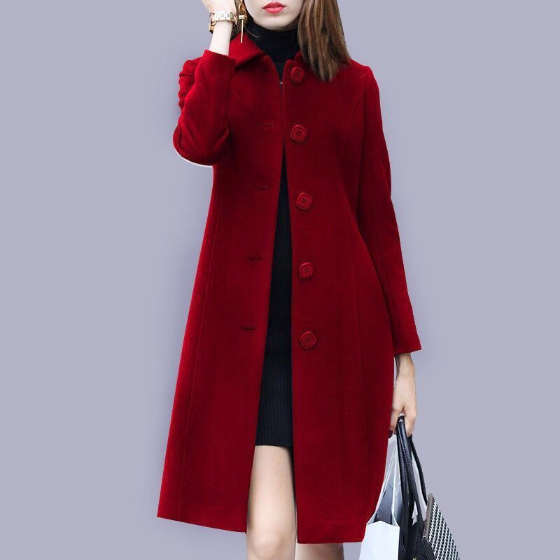 Mid-length Hepburn Style Slim Slim Woolen Coat