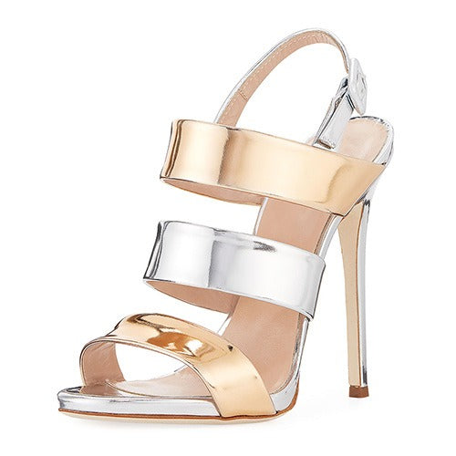 Leather Silver Gold Open Toed Open Heeled Sandals
