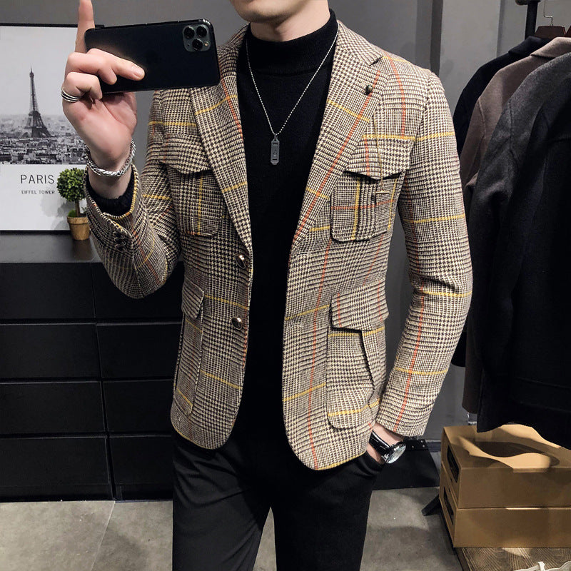 Fashion plaid casual suit men's slim jacket jacket