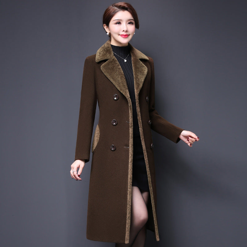 Middle-aged women's wool coat mother dress