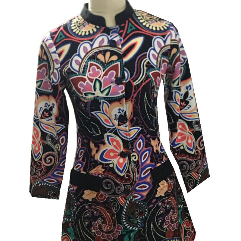 Women's printed long sleeve coat jacket