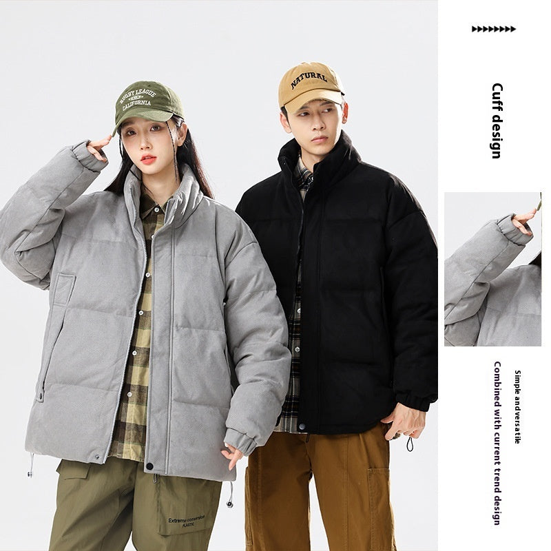 White Duck Down Stand Collar Suede Short Down Jacket