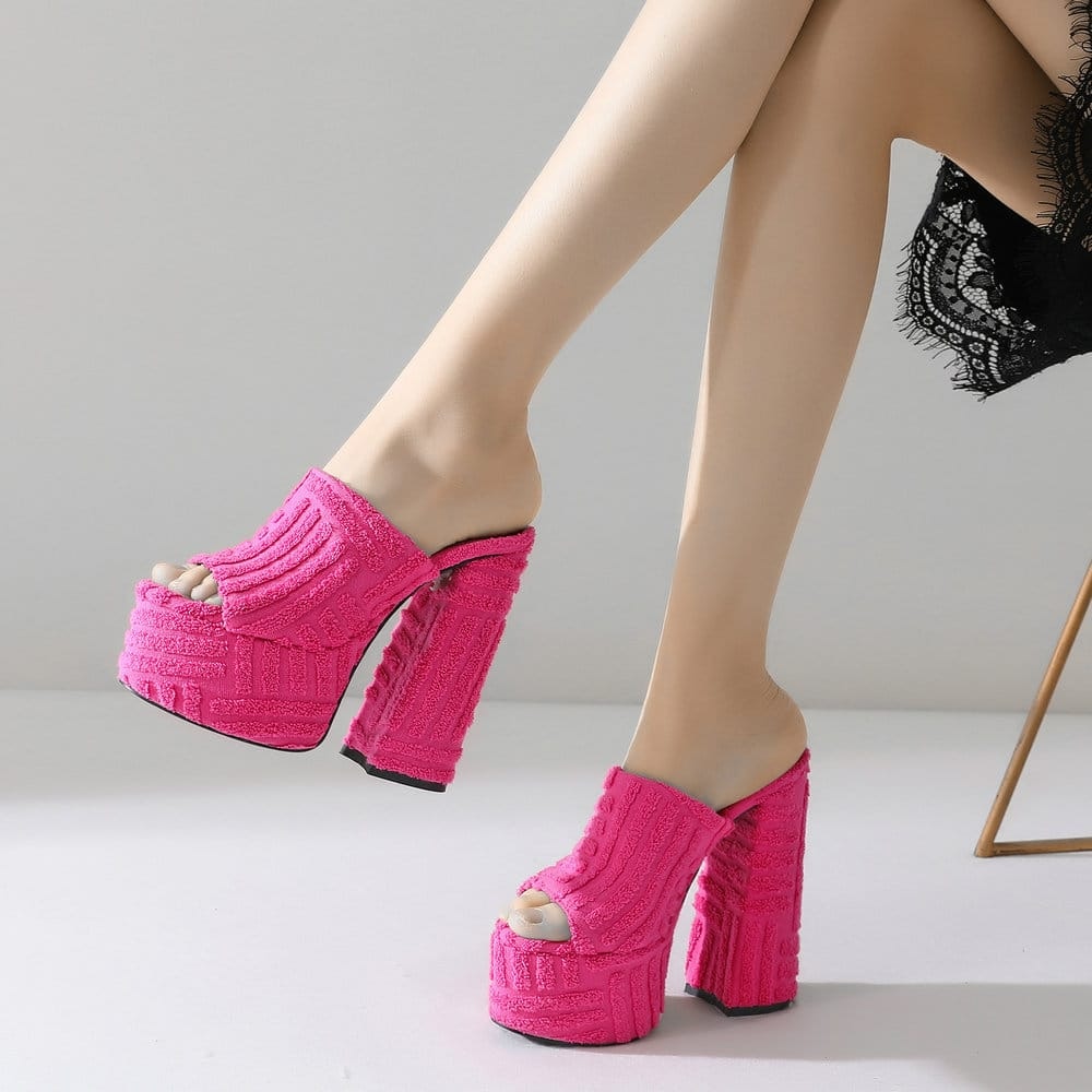 Novelty Style Woolen Textile Fabric Women's High Heel Sandals Summer New Non-slip Hollow Grunge