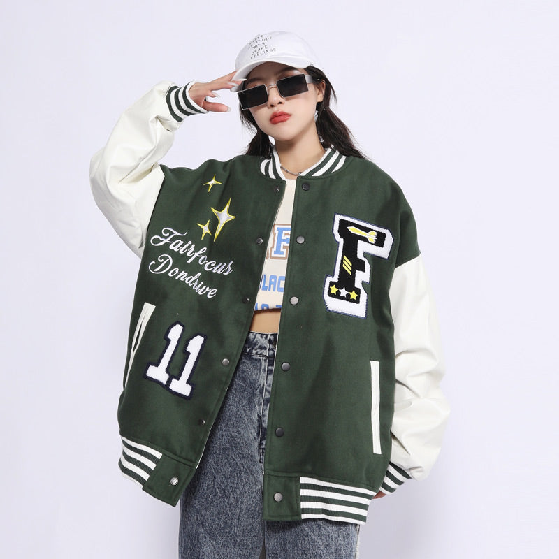 Lose Jacke im Vintage-Stil mit beflockter Stickerei und Patchwork-Muster