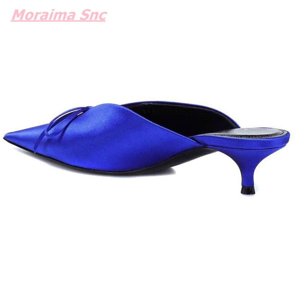 New Summer Women Shoes Pointed Toe Mules Silk Luxury Brand Butterfly Knot Shallow Thin High Heel Party Sandal