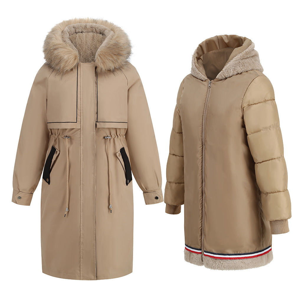 Cotton Coat Long Warm Zipper Wool Collar