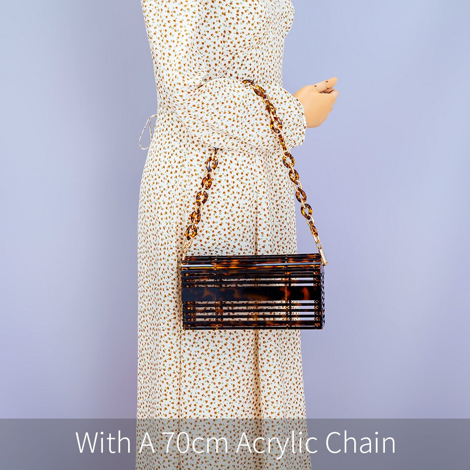 Vintage Acrylic Woven Beach Bag For Women Summer New Luxury High Quality Acrylic Chain Hollow Out Crossbody Bag Vacation