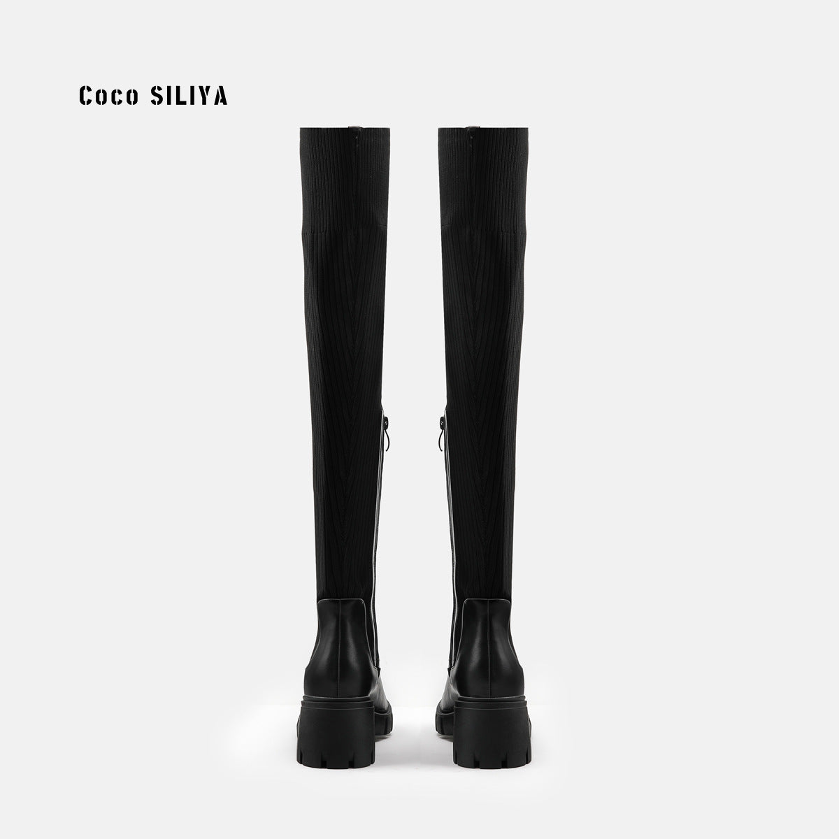 Long Boots Female Thick High Heel Nude Color Stretch Boots Autumn And Winter New Knee-High Boots