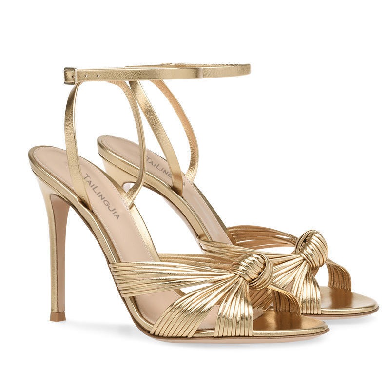 Womens Large Light Gold PU Slim High Heel Sandals Fashion Banquet Party Shoes