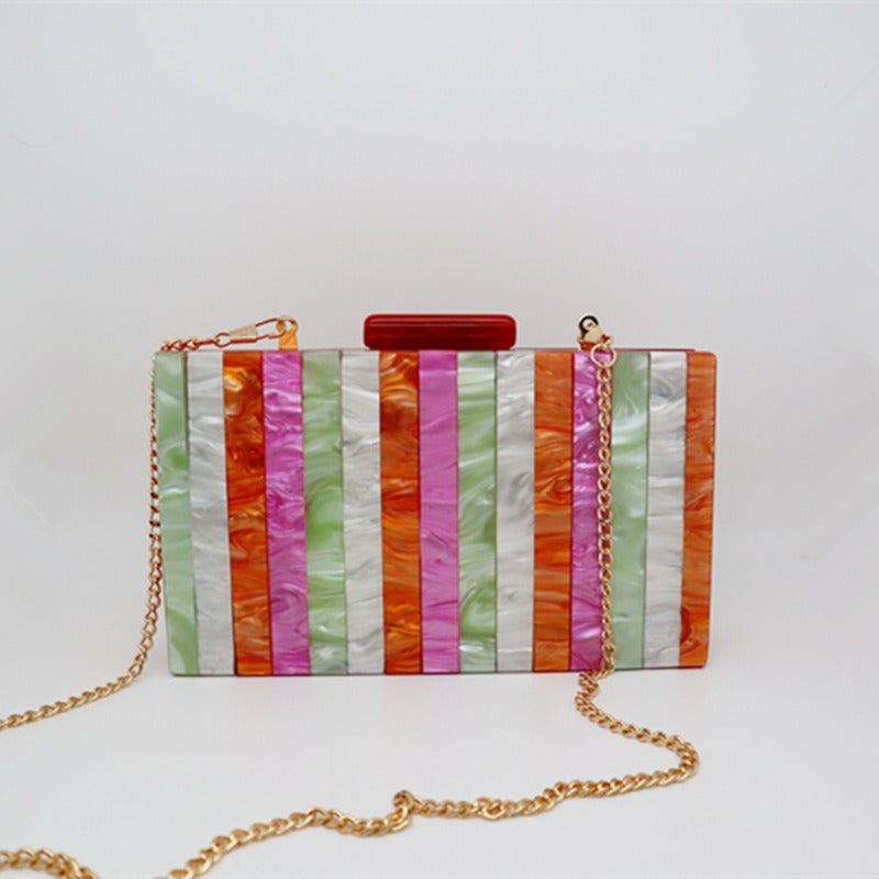 New Candy Striped Acrylic Dinner Bag Fashion Pearl Vertical Stripe Splicing Handbag
