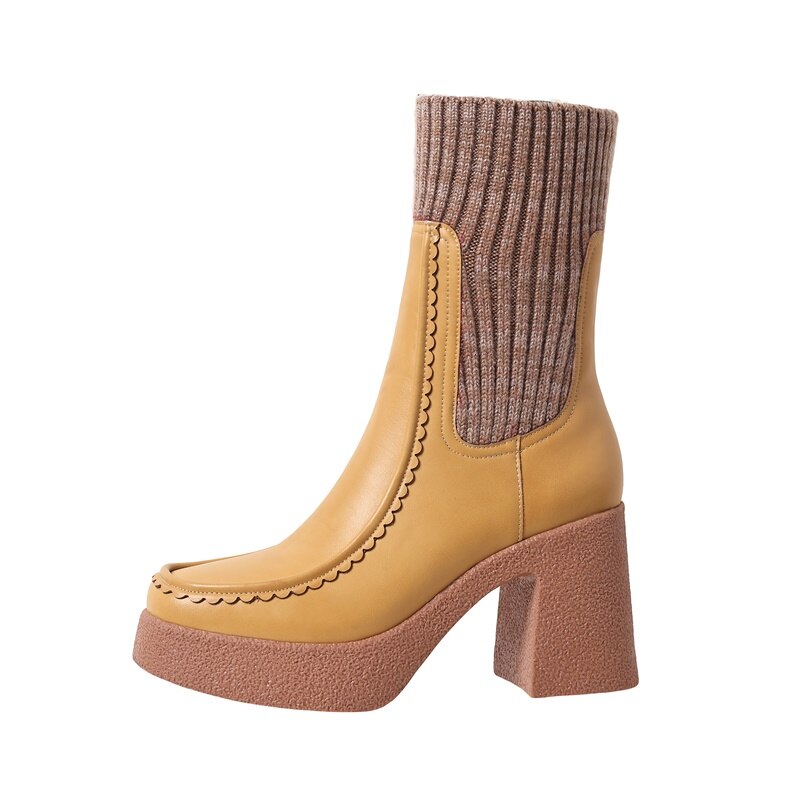 Platform Ankle Boots Woman Shoes Stretch Wool Leather Simple Brand Sock Boots High Heel Autumn Winter Warm Boots