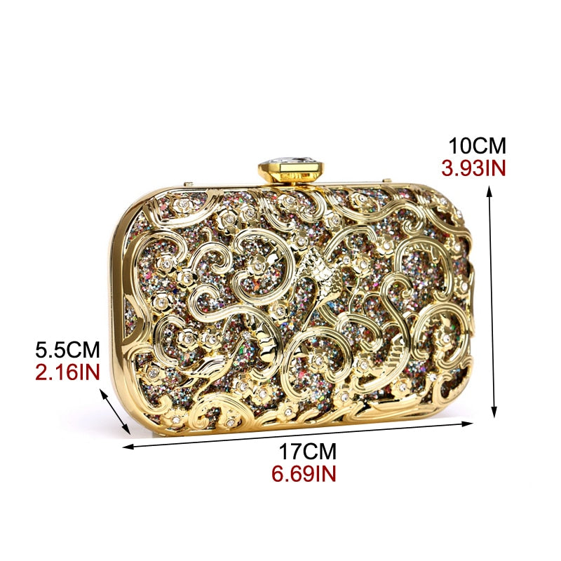 Luxury women evening bags hollow out style diamonds metal clutch purse wedding bridal small handbags for party bags