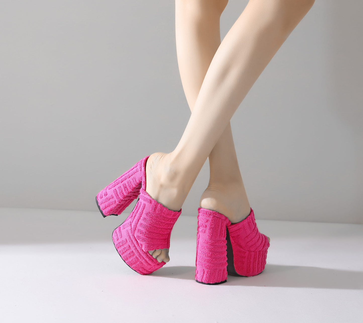 Novelty Style Woolen Textile Fabric Women's High Heel Sandals Summer New Non-slip Hollow Grunge