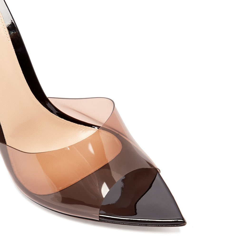 Large Black Pointed Fish Beak Transparent Pvc Slim High Heel Muller Shoes For Banquet Fashion Shoes