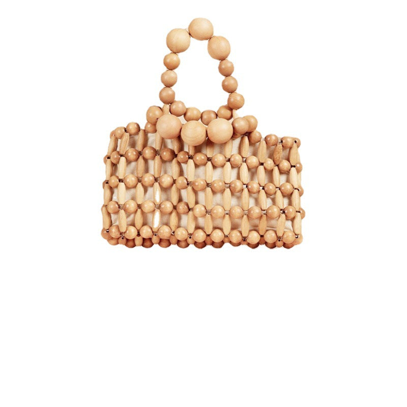 Hand-Woven From Natural Wood Beads Bamboo Beach Bag