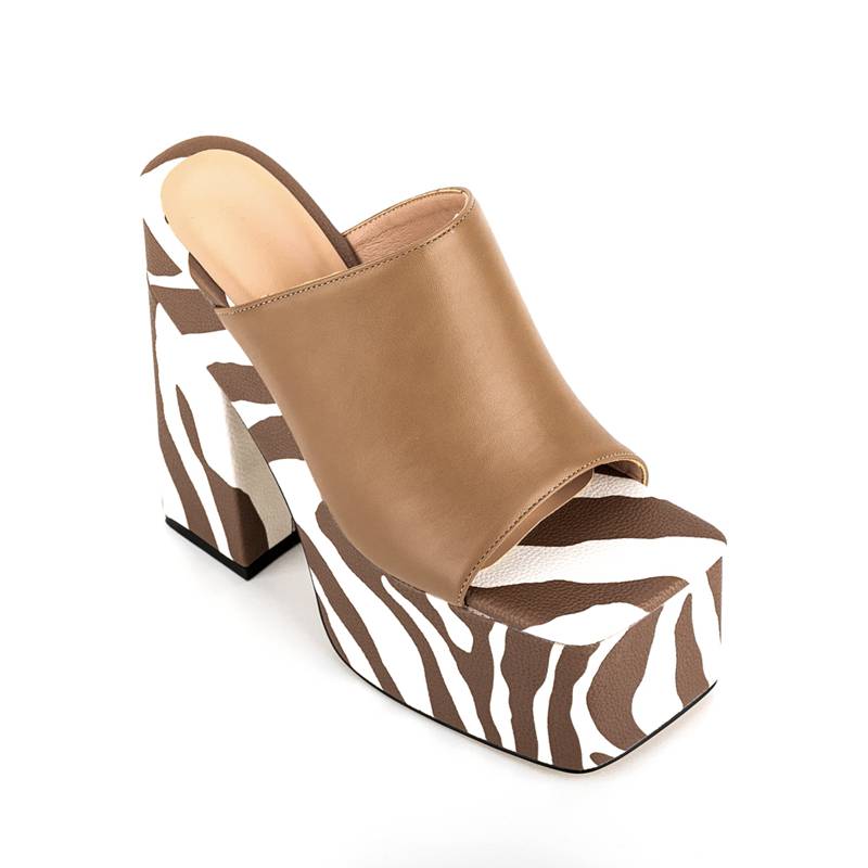 SIMLOVEYO Ladies Sandals Open Toe Block Heels Super High 16cm Platform Hill 6.5cm Striped Zebra Female Mules Large Size 42 43
