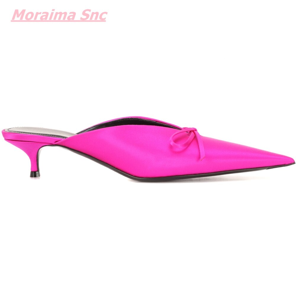 New Summer Women Shoes Pointed Toe Mules Silk Luxury Brand Butterfly Knot Shallow Thin High Heel Party Sandal