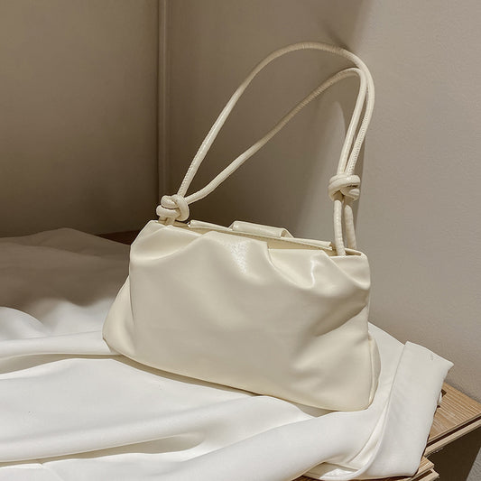 Women's Soft Leather Texture Pleated Shoulder Handbag