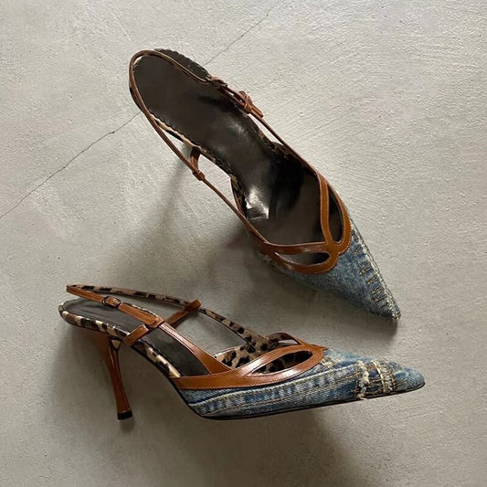 Blue Pointed Toe Stiletto Sandals Women's Heels Pumps