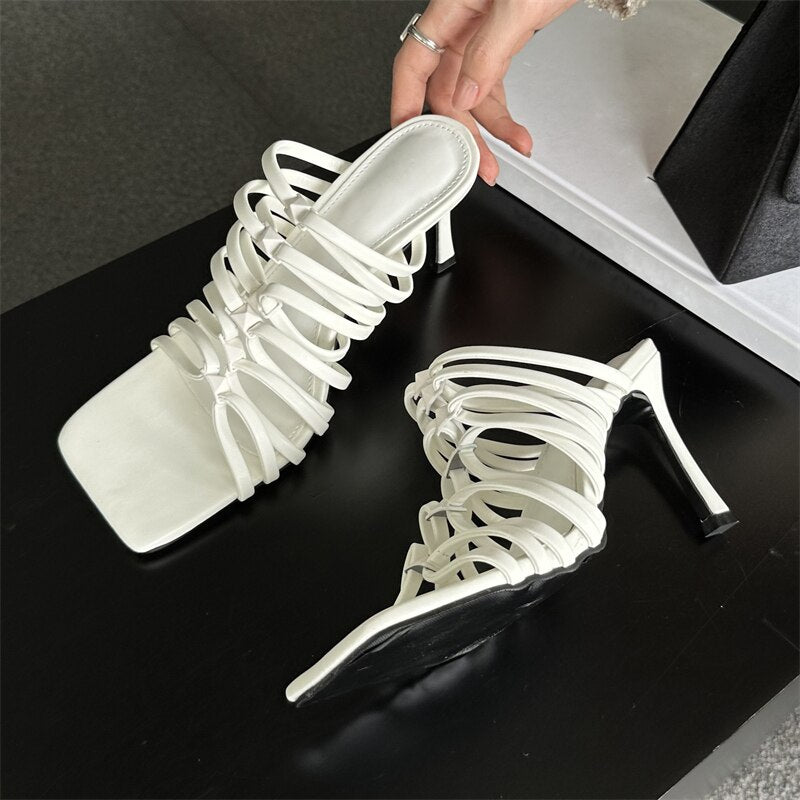 Processing time:3-5days after placing orders Eilyken Fashion Narrow Band Thin Low Heels Slippers Women Summer Elegant Square Open Toe Party Ladies Beach Shoes