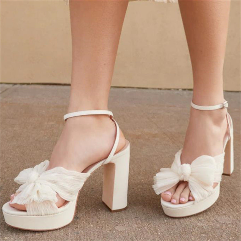 Thick Soled High Heel Shoes Women's Shoes Fashion Bow Party Elegant Sandals