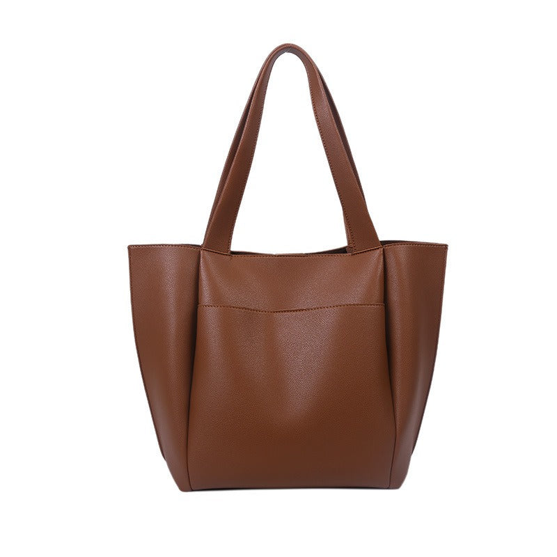 Large Capacity Handbag Women's Bag Solid Color Sewn Simple One Shoulder Tote Bag