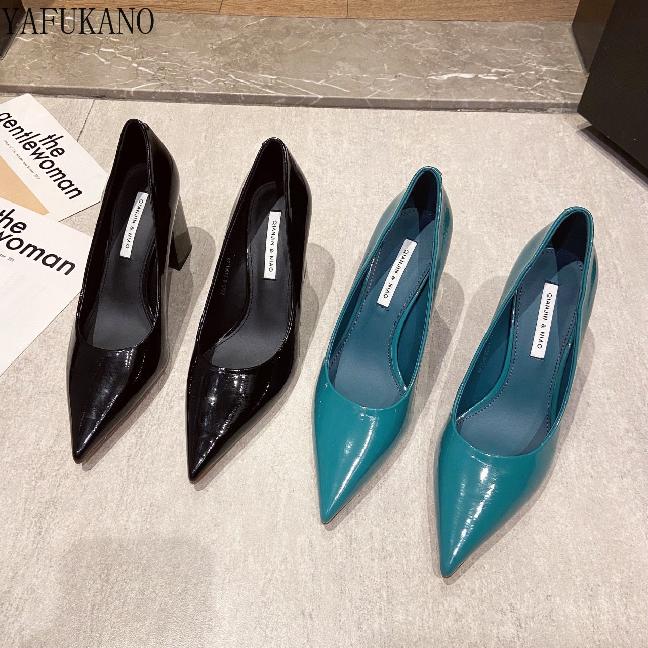 Pointed Toe Shallow Mouth Leather Thick Heel wear