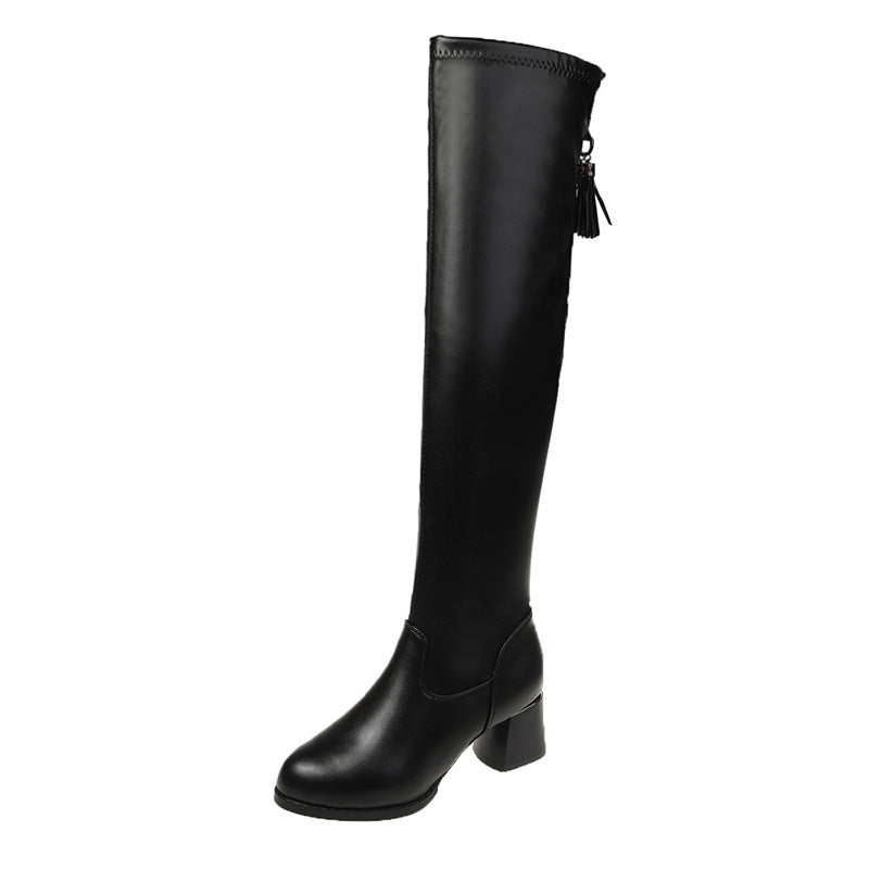 Chunky Heel Women's Over-the-knee Boots Long Boots 5cm Plus Velvet