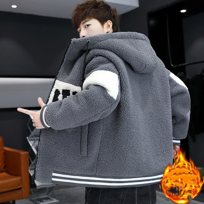 Winter Thickened White Imitation Sheep Cut Men's Coat