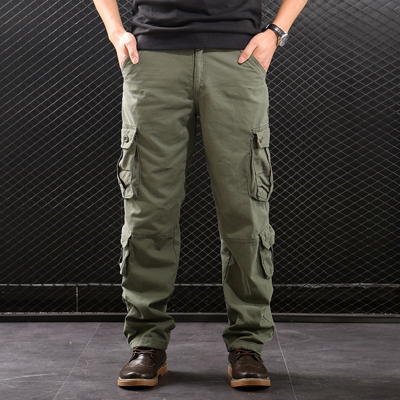 Middle-aged Straight Leg Multi-pocket Cargo Trousers
