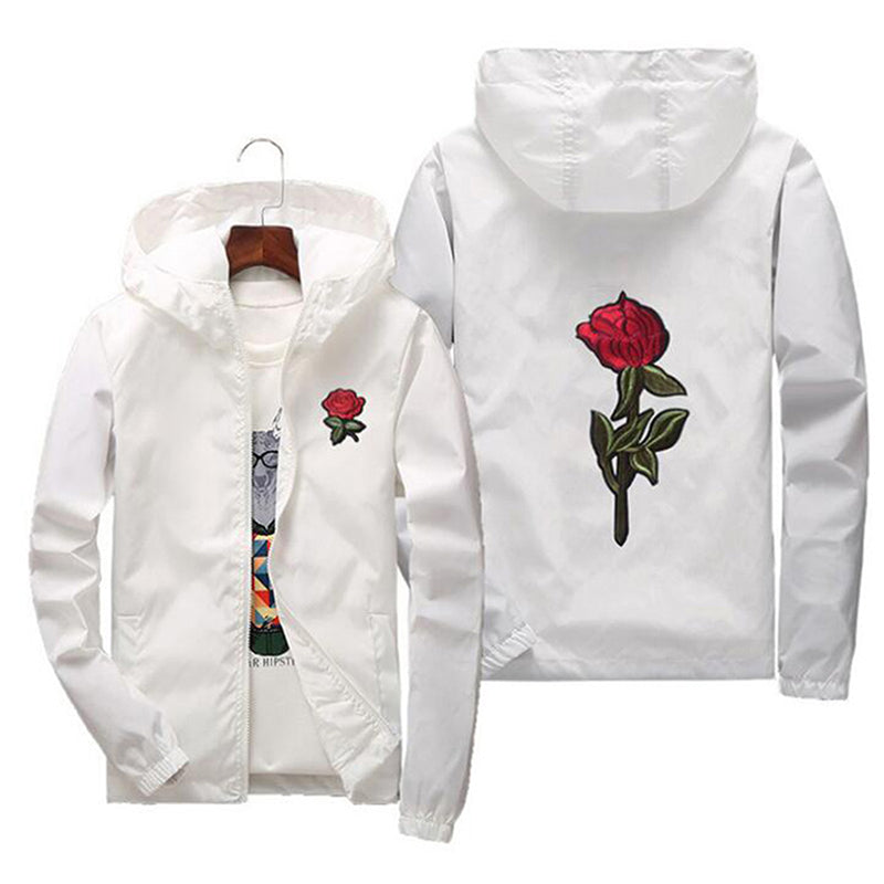 Rose Bomber Men Jacket Hip Hop Slim Fit Flowers Pilot Men Coat Men Hooded Jackets