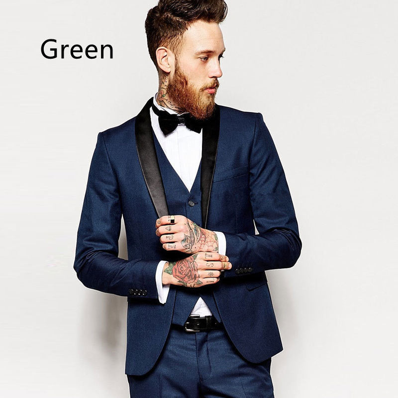 Men's Fashion Simple Solid Color Suit Three-piece Set