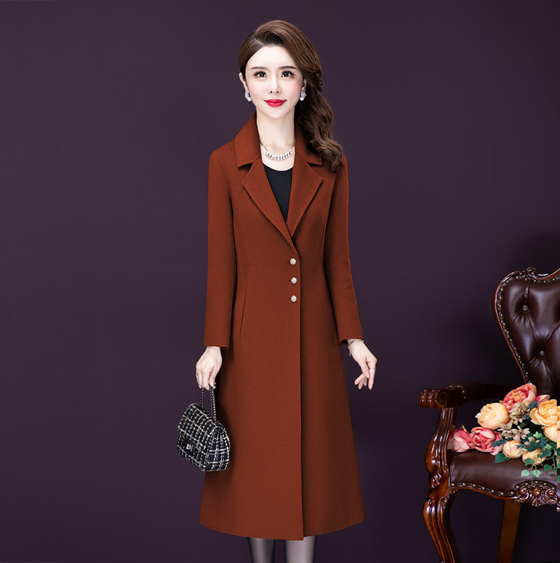 Overknee Mid-length Temperament Coat Female Slim Fit Woolen