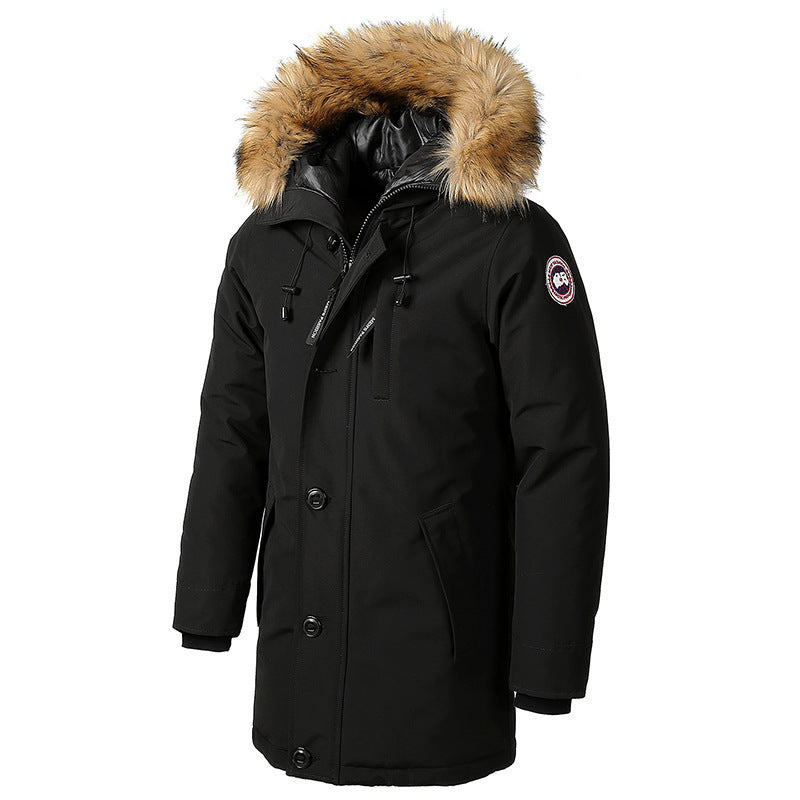 Men's Mid-length Cold-proof Hooded Padded Jacket