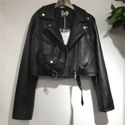Women's Short Lace-up Motorcycle Pu Leather Jacket
