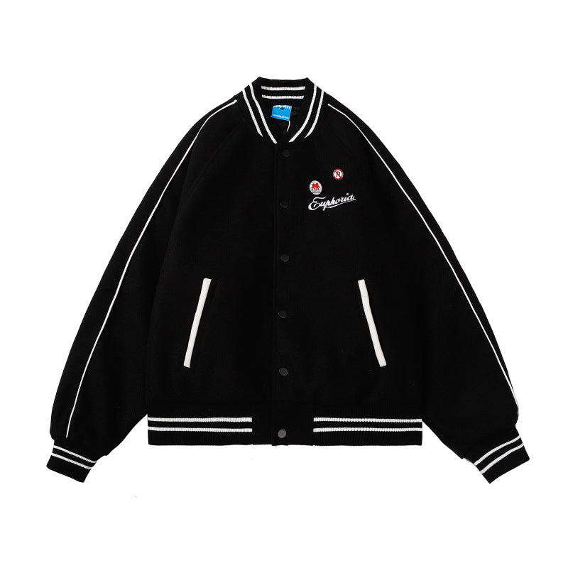 Street Letter Embroidered Baseball Jacket For Men And Women