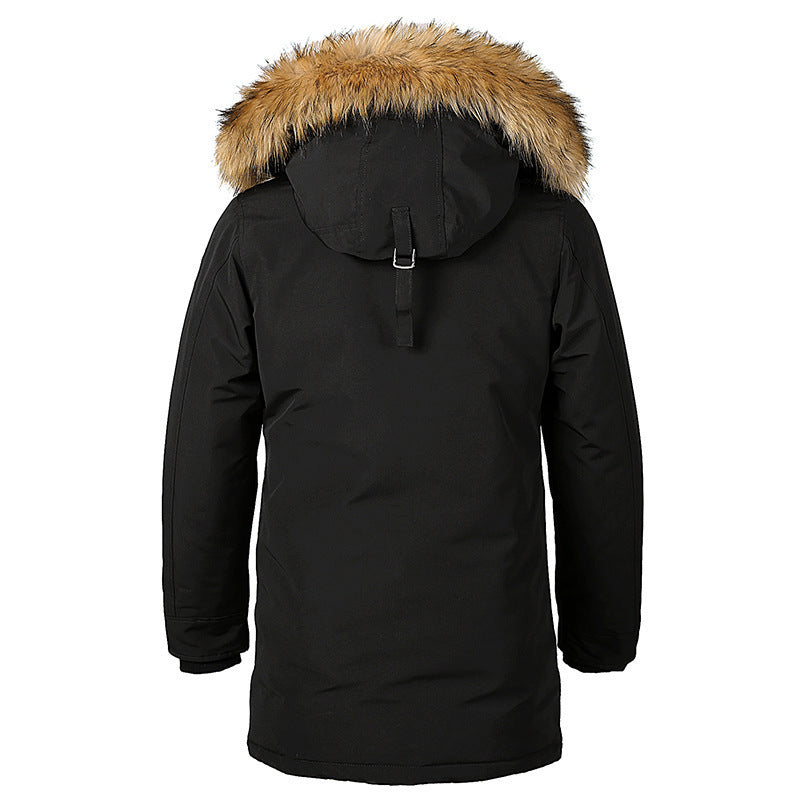 Men's Mid-length Cold-proof Hooded Padded Jacket