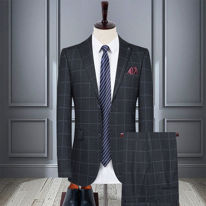 Plaid Men's Two-piece Wedding Dress Wool Small Suit