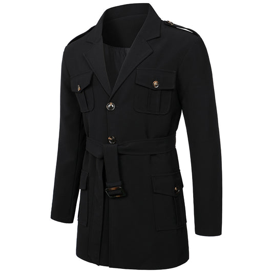 Men's Hunting Clothes Medium Length Men's Casual Suit Trench Coat